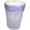 White Round Rattan Hamper with Lilac Gingham Liner