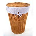 Honey Round Rattan Hamper with Lilac Gingham Liner