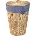 Natural Round Rattan Hamper with Navy Gingham Liner