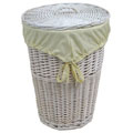 White Round Rattan Hamper with Yellow Gingham Liner