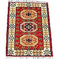 Indo Kazak Hand-knotted Red/ Ivory Rug (2' x 3')