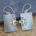 Blue Topaz Mother of Pearl 'Cawi' Silver Earrings (Indonesia)