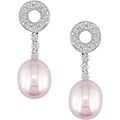 14k Gold Pink FW Pearl and 1/5ct TDW Diamond Earrings (9-10 mm)