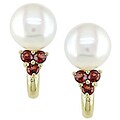 10k Yellow Gold Garnet and FW Pearl Earrings (8-8.5 mm)