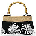 Handmade 'Black Ferns' Cotton and Rattan Handbag (Thailand)