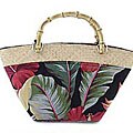 'Hibiscus Fan' Handmade Cotton and Rattan Handbag (Thailand)