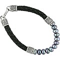 Sterling Silver Black Pearl and Leather Bracelet (7-7.5 mm)