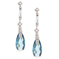 Silvertone Aqua CZ Pear Drop Earrings