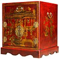 Hand-painted Red Leather Oriental End/Side Table