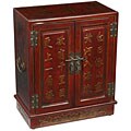 Hand-painted Red Leather Oriental Storage Cabinet
