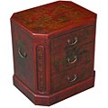 Hand-painted Red Leather Oriental Accent End Table