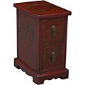 Hand-painted Red Leather Oriental Accent End Table