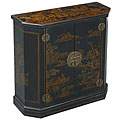 Hand-painted Black Leather Oriental Storage Cabinet