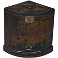 Black Leather Hand-painted Oriental Corner Cabinet