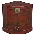 Red Leather Hand-painted Oriental Corner Cabinet