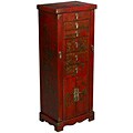 Hand-painted Red Leather Oriental Jewelry Armoire