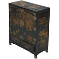 Hand-painted Black Leather Oriental Storage Cabinet