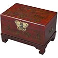 Red Leather Hand-painted End Table/ Storage Trunk