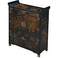 Hand-painted Black Leather Oriental Storage Cabinet
