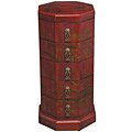 Red Leather Hand-painted Oriental Accent Chest