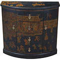 Black Leather Hand-painted Oriental Cabinet