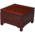 Red Leather Hand-painted Oriental Accent End Table