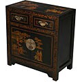 Black Leather Hand-painted Oriental Cabinet