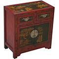 Red Leather Hand-painted Oriental Cabinet