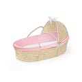 Natural Moses Basket with Pink Dot Bedding