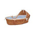 Honey Moses Basket with Blue Waffle Bedding