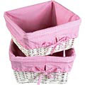 White Wicker Basket Set with Pink Liners