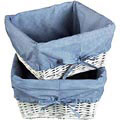 White Wicker Basket Set with Navy Gingham Liners