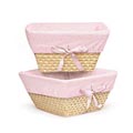 Natural Woven Basket Set with Pink Gingham Liners