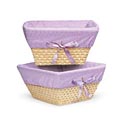 Natural Woven Basket Set with Lilac Gingham Liners
