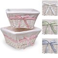 White Basket Set with Waffle Liner and Colored Ribbons
