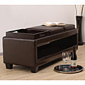 Flip-top Dark Brown Leather Storage Bench