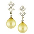 18k Gold Golden South Sea Pearl and 4/5ct TDW Diamond Earrings (G-H-I, I1) (11-12 mm)