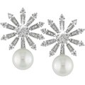 18k Gold South Sea Pearl and 1ct TDW Diamond Earrings (G-H-I, SI2-I1) (9-10 mm)
