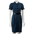 London Times Women's Ponte Belted Shirt Dress