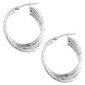 14k White Gold Diamond-cut Hoop Earrings