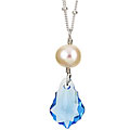 Sterling Silver Blue Baroque Crystal and Pearl Necklace (7 mm)