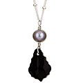 Charming Life Silver Black Crystal/ Pearl Necklace (7-7.5 mm)