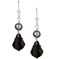 Sterling Silver Black Baroque Crystal and Pearl Earrings (7 mm)