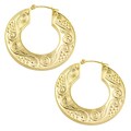 14k Yellow Gold Fancy Disk Hoop Earrings