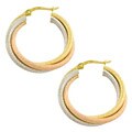 14k Tri-color Triple Twist Hoop Earrings