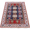 Indo Kazak Hand-knotted Navy/ Ivory Rug (5' x 7')