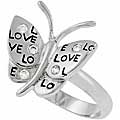 Sterling Silver CZ 'Love' Butterfly Ring