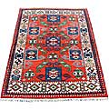 Indo Kazak Hand-knotted Red/ Ivory Rug (5' x 7')
