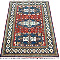 Indo Kazak Hand-knotted Red/ Navy Rug (4' x 6')