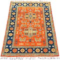 Indo Kazak Hand-knotted Tangerine/ Navy Rug (4' x 6')
